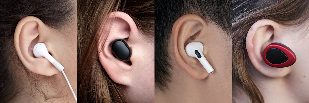[Translate to 中文:] Four ears with different in-ear headsets