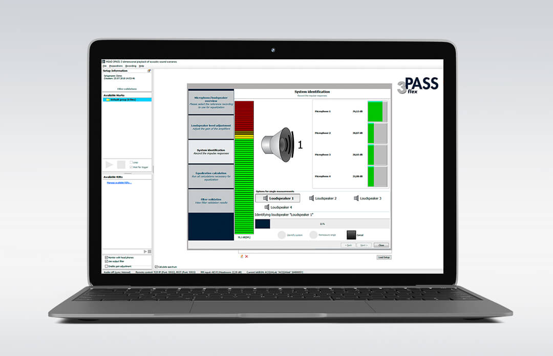 Background noise simulation software 3PASS flex on laptop