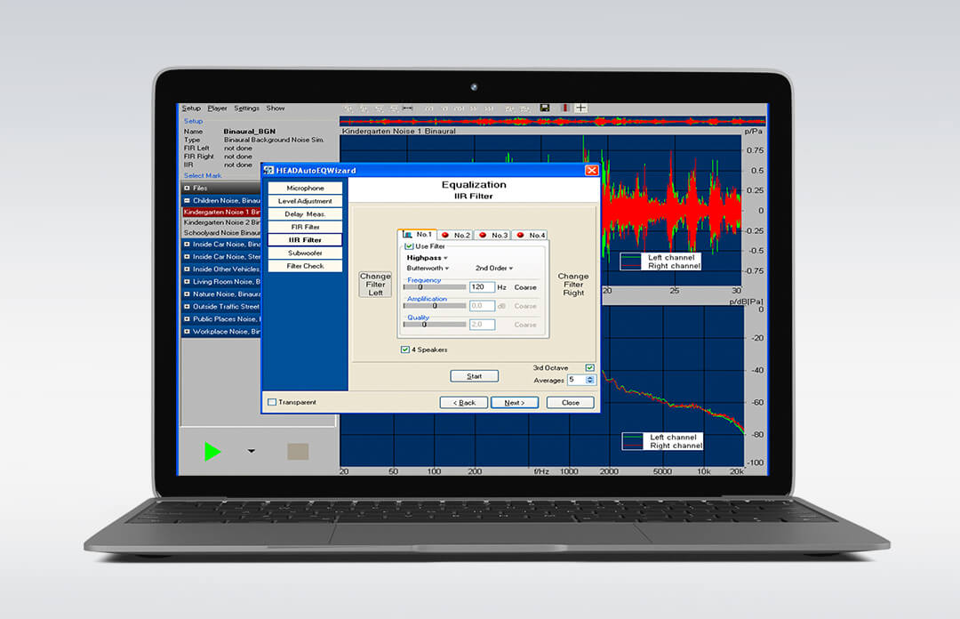 Background noise playback software HAE-BGN on a laptop